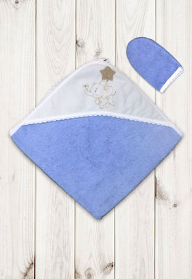 Пелёнка с уголком+варежка "Слоники" (75х75см) ш650/40 (голубой)